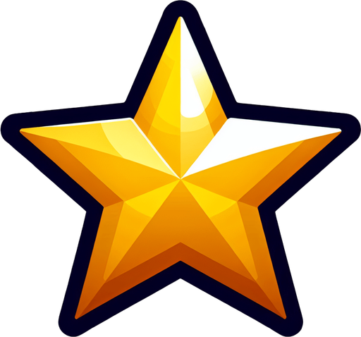 A golden star. Single Game Texture. In-Game asset. 2d. Blank background. High contrast. No shadows.
