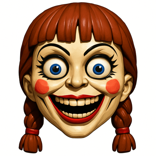 3D Scary but funny annabelle doll face meme.
In-Game asset.  3D.  High contrast.  No shadows