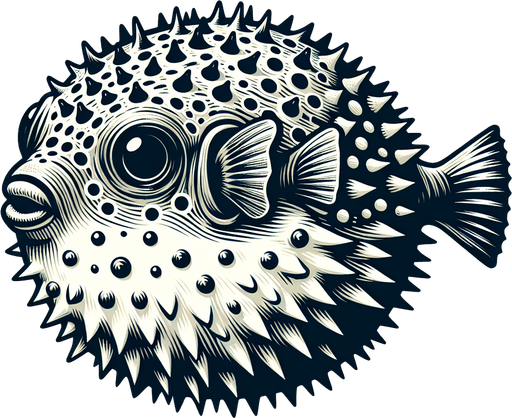 Puffer fish.
Single Game Texture. In-Game asset. 2d. Blank background. High contrast. No shadows.