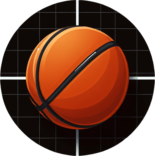 turuncu bi top etrafında siyah  dairesini taömlıyen basketboll topu.
Single Game Texture. In-Game asset. 2d. Blank background. High contrast. No shadows.