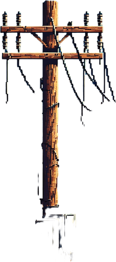 wooden electric pole on a desert road.
video game style