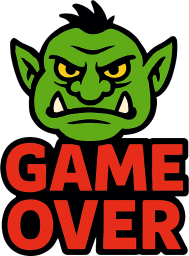 Troll game over.
In-Game asset.  2d.  High contrast.  No shadows
