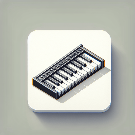 music keyboard.
Single Game Texture.  In-Game asset.  2d.  Blank background.  High contrast.  No shadows