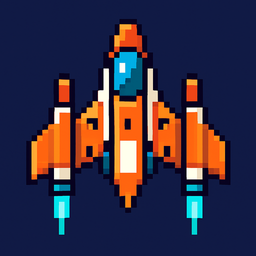 Pixel art Spaceship.
In-Game asset.  2d.  High contrast.  No shadows