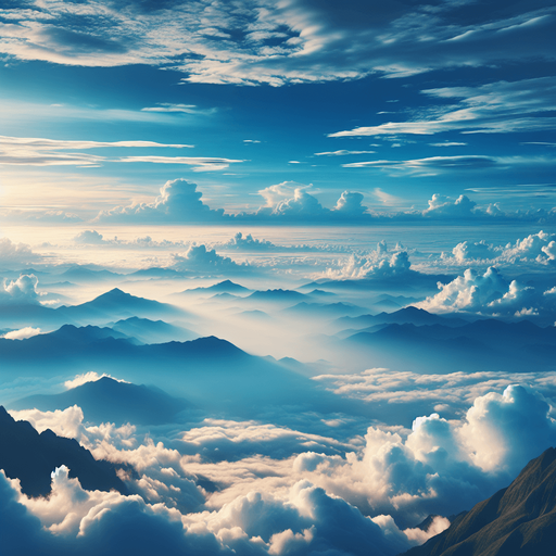 above the clouds in a blue sky