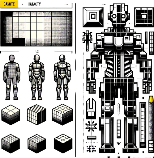 A player with human body but structure like block.
Single Game Texture. In-Game asset. 2d. Blank background. High contrast. No shadows.