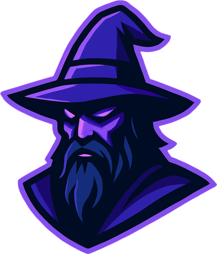 A very mysterious and cool man with a purple hat a wizard character's head is purple and dark blue themed.
In-Game asset.  2d.  High contrast.  No shadows