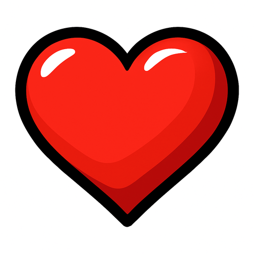 Red Heart, shiny, 3d, highly stylized, simple, black outline..
In-Game asset.  2d.  High contrast.  No shadows