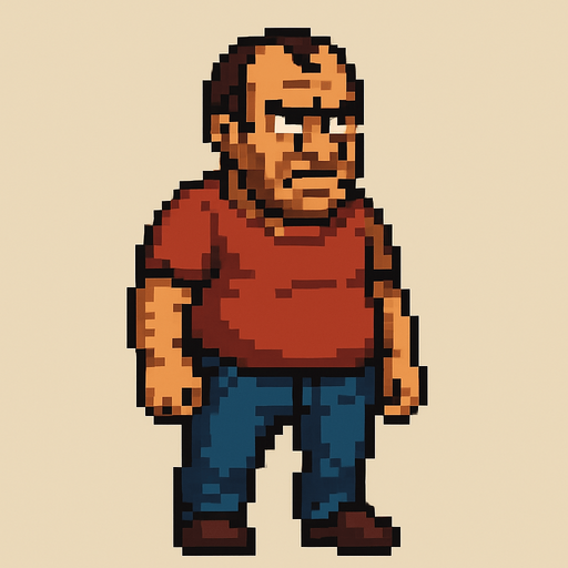 bad regular casual middle aged man full body 2d pixel art.
In-Game asset.  2d.  High contrast.  No shadows