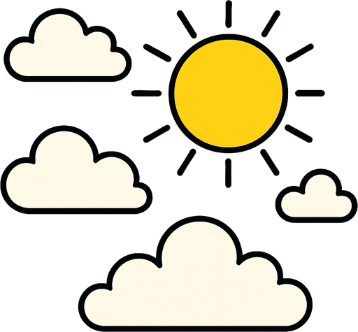 Un fondo todo celeste con nubes y un sol.
In-Game asset.  2d.  High contrast.  No shadows