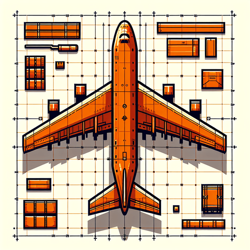 A cargo plane from top view (2d) of orange colour.
Single Game Texture. In-Game asset. 2d. Blank background. High contrast. No shadows.