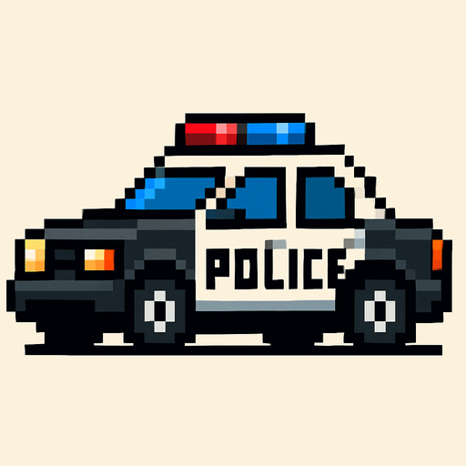 2d pixel art police car.
In-Game asset.  2d.  High contrast.  No shadows