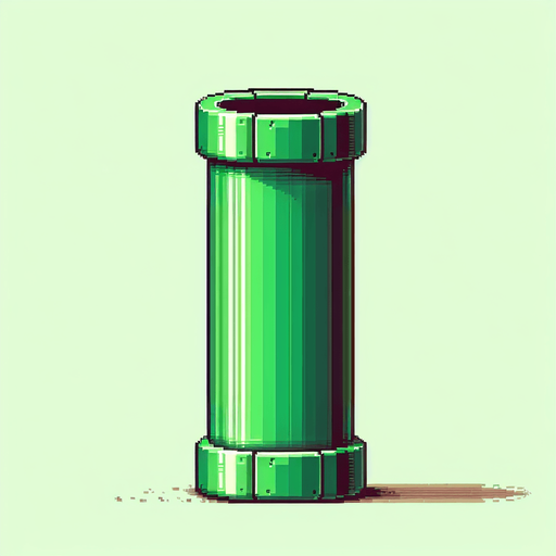mario tube only 1x1 size. green colored, dikey,realistic but detailles
Single Game Texture.  In-Game asset.  2d.  Blank background.  High contrast.  No shadows