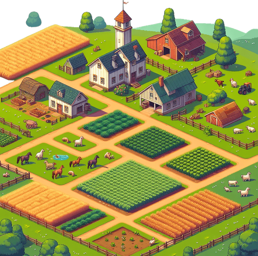 Farm from cookie clicker.
Single Game Texture. In-Game asset. 2d. Blank background. High contrast. No shadows.