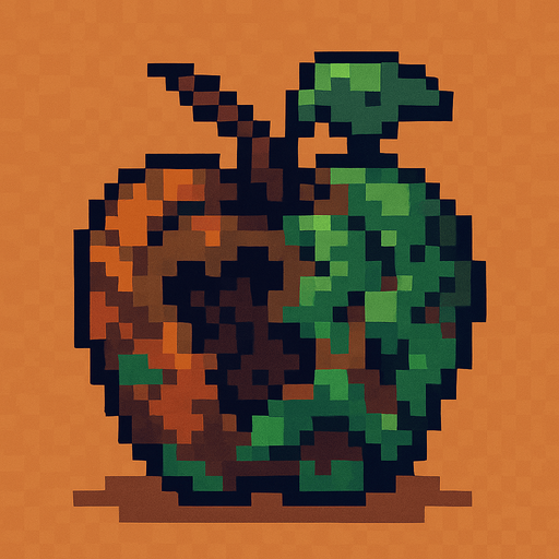pixel art of a rotten apple.
In-Game asset.  2d.  High contrast.  No shadows