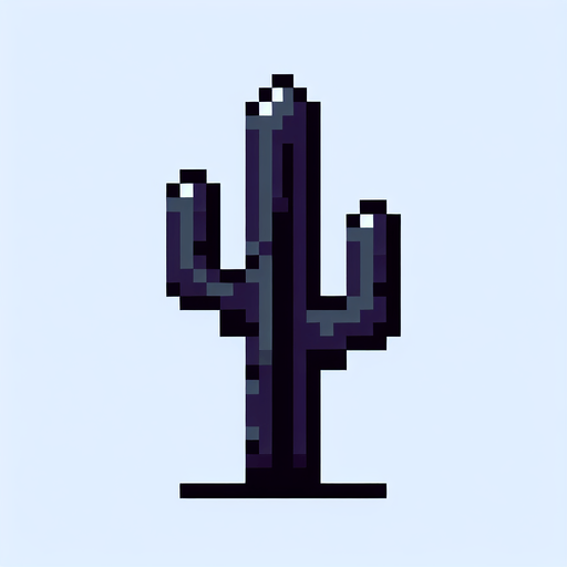 2D Black Pixel Art Cactus.
Single Game Texture. In-Game asset. 2d. Blank background. High contrast. No shadows.