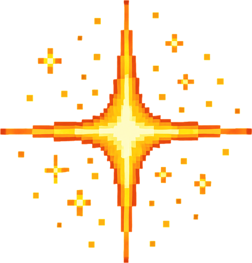A golden sparkle. 80s arcade machine graphics..
In-Game asset.  2d.  High contrast.  No shadows