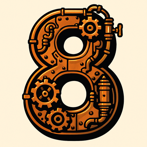 numero 8 en estilo steampunk.
In-Game asset.  2d.  High contrast.  No shadows