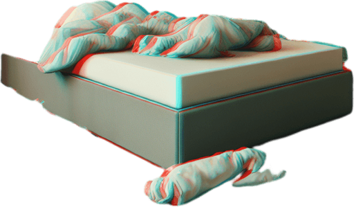 dağınık bir yatak odası, odanın içinden görünüm 3d renkli