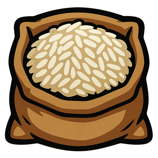 Bag of rice top down.
In-Game asset.  2d.  High contrast.  No shadows