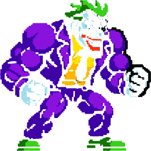 Mad strong person like the joker 2d game.
In-Game asset.  2d.  High contrast.  No shadows