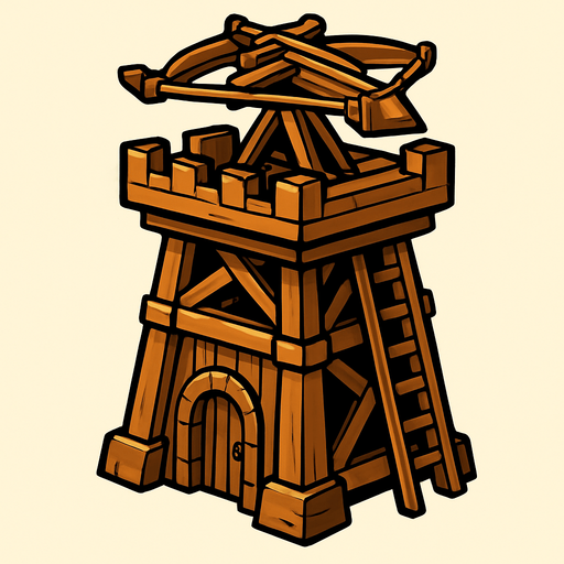 ahşap hava savunma kulesi, üstünde arbalet olsun.
In-Game asset.  2d.  High contrast.  No shadows