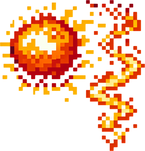 8 bit fireball
with a flame trail that goes down.
Single Game Texture. In-Game asset. 2d. Blank background.. No shadows.