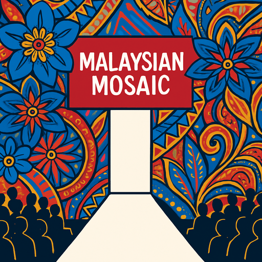 Design the background of Malaysian Mosaic like fashion show.
High contrast.  No shadows