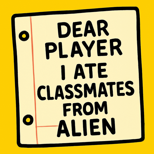 A note that says dear player 
I ate classmates from alien.
In-Game asset.  High contrast.  No shadows