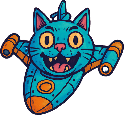 crazy blue cat spaceship top view.