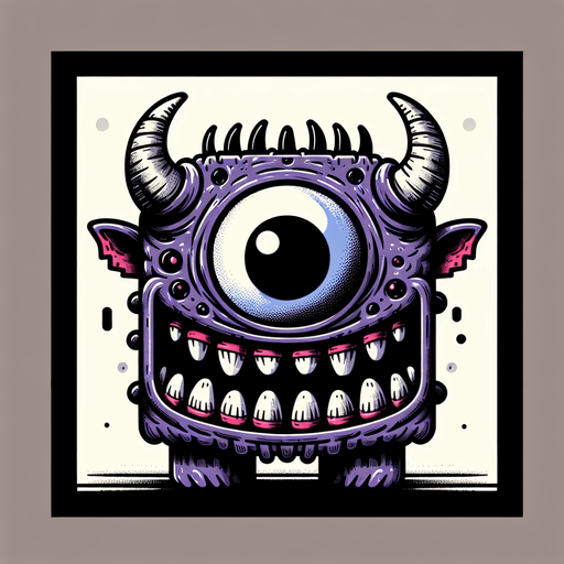 monster in flat shading style. Monster has chopped off horns and has lazy eye with scary teeth. think black borders
Single Game Texture.  In-Game asset.  2d.  Blank background.  High contrast.  No shadows