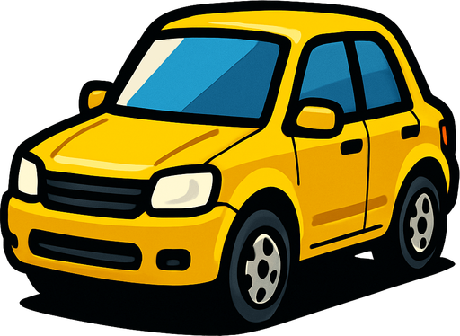 yellow car.
In-Game asset.  2d.  High contrast.  No shadows