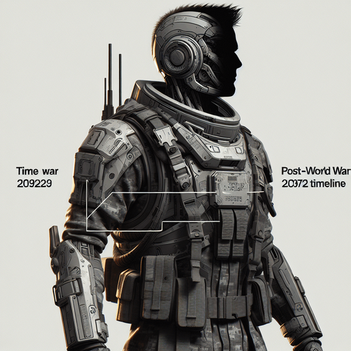 A humans who traveled through time came from World War 3.
Single Game Texture. In-Game asset. 2d. Blank background. High contrast. No shadows.