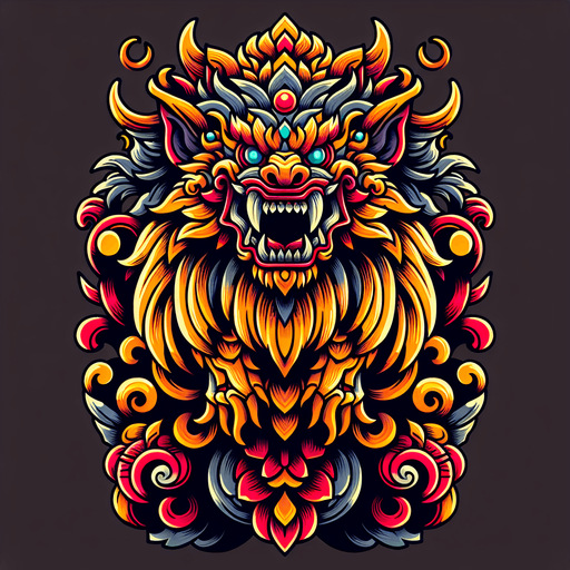 2d animation reog ponorogo monster.
Single Game Texture.  In-Game asset.  2d.  Blank background.  High contrast.  No shadows