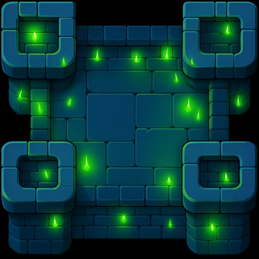 bu kulenin rasgele noktalarına parlak yeşil ışıklar ekle (duvarlarına sadece!) duvarları mavi yap