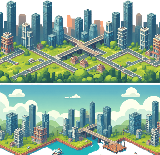 fundo da cidade.
Single Game Texture. In-Game asset. 2d. Blank background. High contrast. No shadows.