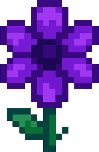 una flor morada de pixeles.
In-Game asset.  2d.  High contrast.  No shadows