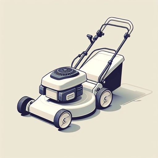 White lawnmower.
Single Game Texture.  In-Game asset.  2d.  Blank background.  High contrast.  No shadows