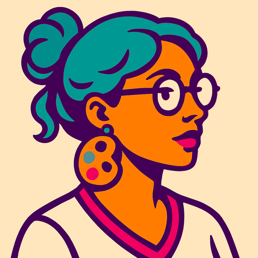 a creative woman profile photo.
In-Game asset.  2d.  High contrast.  No shadows