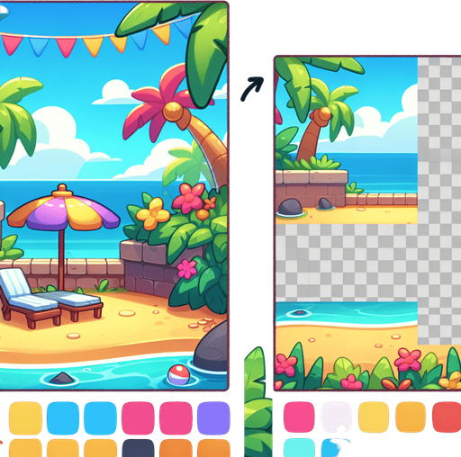 A background image for a puzzle video game depicting the season of summer. Cartoon.
Single Game Texture. In-Game asset. 2d. Blank background. High contrast. No shadows.