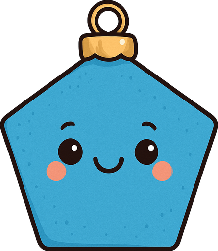 Perfectly pentagon blue Christmas decoration with cute happy face. Cartoon style. Cute art style. Simple vector style.