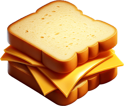 a cheese sandwich, viewed from above.
Single Game Texture. In-Game asset. 2d. Blank background. High contrast. No shadows.