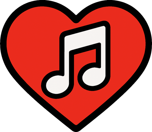 küçük bir kırmızı kalp ve içinde beyaz 🎶 notası.
In-Game asset.  2d.  High contrast.  No shadows