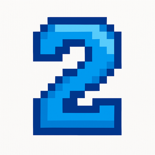 Número 2 azul, pixelart.
In-Game asset.  2d.  High contrast.  No shadows