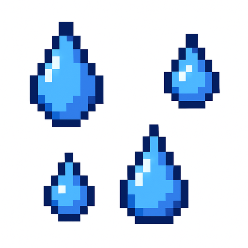 Gotas de agua pixelar.
In-Game asset.  2d.  High contrast.  No shadows