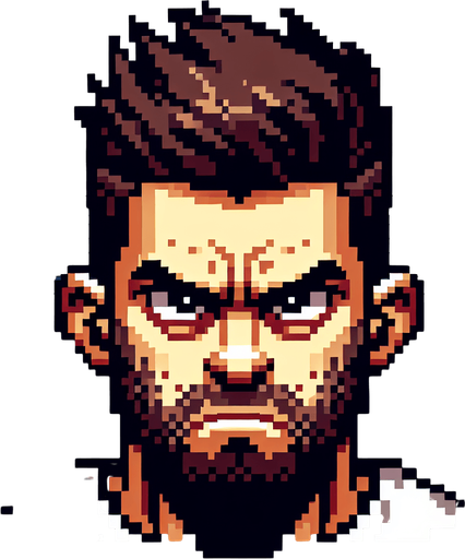 cartoon. 8-bit. cristiano ronaldo face. angry. Single Game Texture. In-Game asset. 2d. Blank background. High contrast. No shadows.