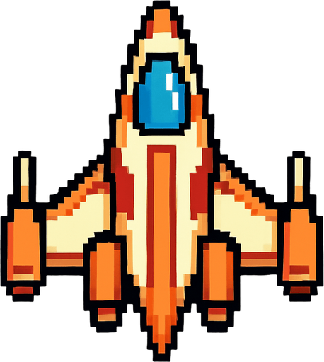 Klasik retro tarzı 2D Uzay Gemisi.
In-Game asset.  2d.  High contrast.  No shadows
