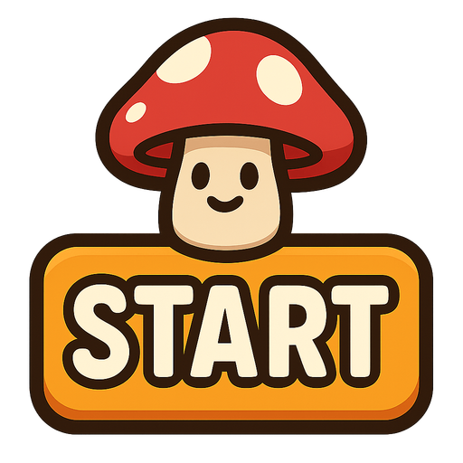 start button with a mushroom.
In-Game asset.  2d.  High contrast.  No shadows