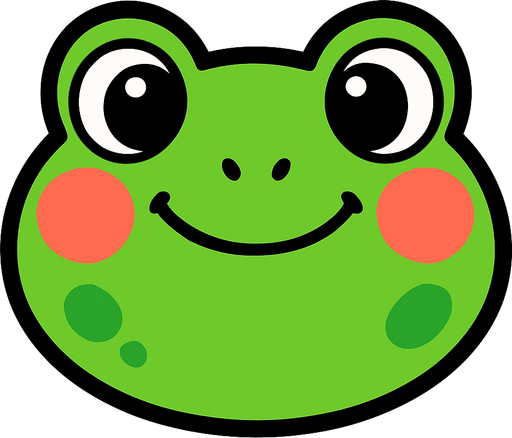 Vibrant Green cartoon baby frog face.
Game asset. 2d. Blank background. High contrast. No shadows.