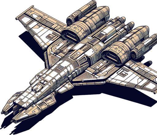 Spaceship.
Single Game Texture.  In-Game asset.  2d.  Blank background.  High contrast.  No shadows